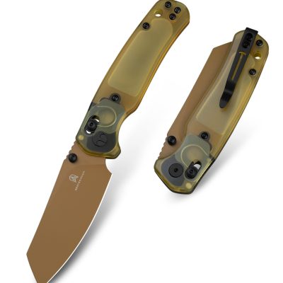 BESTECHMAN CICADA'S WING BMK06D FOLDING KNIFE 3.15" 10Cr15MoV GOLD PAINTED BLADE AMBER ULTEM HANDLE EDC