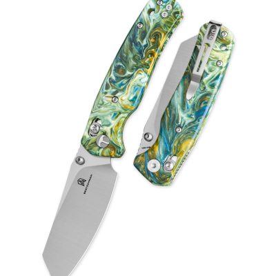 BESTECHMAN CICADA'S WING BMK06P FOLDING KNIFE 3.15" 10Cr15MoV SATIN BLADE GREEN RESIN HANDLE EDC