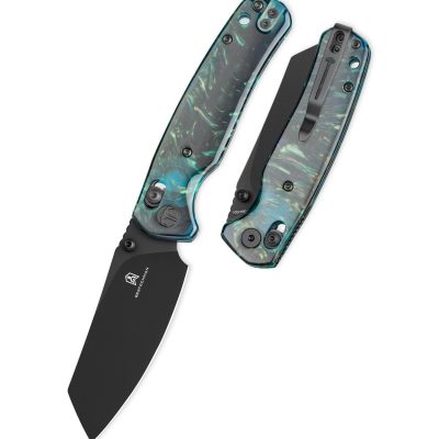 BESTECHMAN CICADA'S WING BMK06R FOLDING KNIFE 3.15" 10Cr15MoV BLACK PVD BLADE CLEAR BLUE RESIN HANDLE EDC