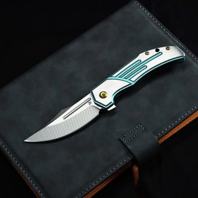 KANSEPT ORION FOLDING KNIFE 3.07" CPM S35VN BLADE GREEN ANODIZED MACHINE SATIN TITANIUM - K1089B4