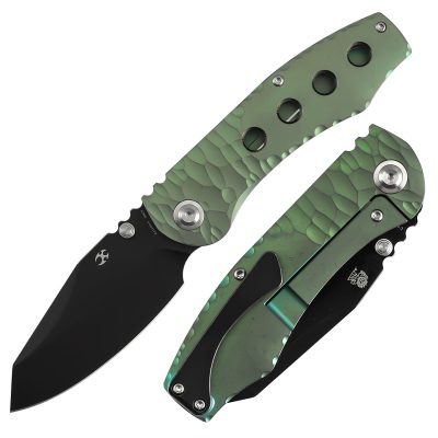 KANSEPT CAVEMAN FOLDING KNIFE 3.57" CPM 20CV BLADE GREEN ANODIZED STONEWASHED TITANIUM CNC  - K1110A3