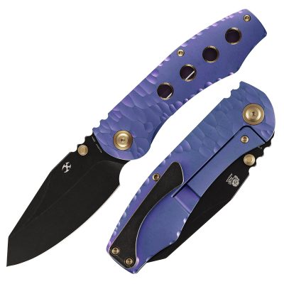 KANSEPT CAVEMAN FOLDING KNIFE 3.57" CPM 20CV BLADE PURPLE ANODIZED STONEWASHED TITANIUM CNC - K1110A4