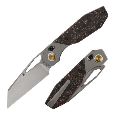 KANSEPT QTRO FOLDING KNIFE 3.59" Elmax BLADE BEADBLASTED TITANIUM / COPPER CARBON FIB - K1118VA1