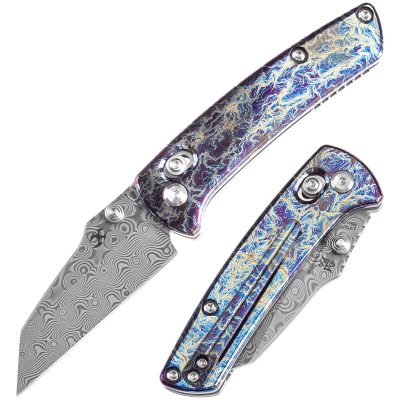 KANSEPT LITTLE MAIN STREET FOLDING KNIFE 2.26" Damascus BLADE TITANIUM WITH LIGHTNING STRIKE FINISH - K2015V1