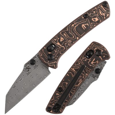 KANSEPT LITTLE MAIN STREET FOLDING KNIFE 2.26" Damascus BLADE COPPER CARBON FIBER - K2015V5