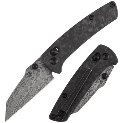 KANSEPT LITTLE MAIN STREET FOLDING KNIFE 2.26" Damascus BLADE SHRED CARBON FIBER - K2015V7