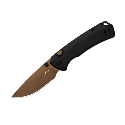 KIZER T1 BD FOLDING KNIFE 3.2" Elmax SUNSET METAL PVD/STONEWASH BLADE BLACK TITANIUM HANDLE EDC