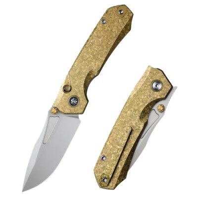 REMETTE RT-RHINO FOLDING KNIFE 3.07" M390 SATIN PEARLESCENT BLADE GOLD TITANIUM HANDLE EDC