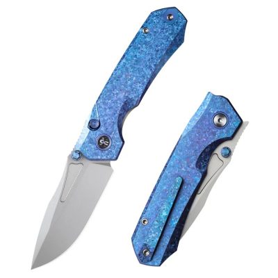 REMETTE RT-RHINO FOLDING KNIFE 3.07" M390 SATIN PEARLESCENT BLADE BLUE TITANIUM HANDLE EDC