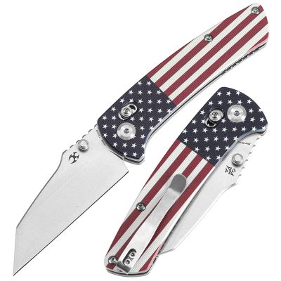 KANSEPT MAIN STREET FOLDING KNIFE 3.36" 154CM BLADE JADE G10 WITH AMERICAN FLAG - T1015V9