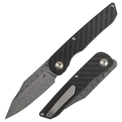 KANSEPT NETTLE FOLDING KNIFE 3.28" Damascus BLADE TWILL CARBON FIBER / G10 - T1103A1