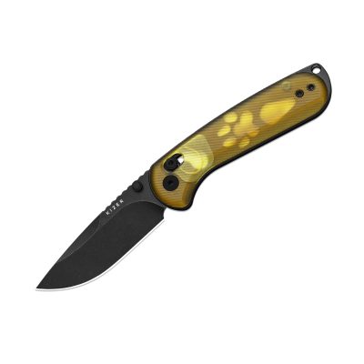 KIZER BUDDY II FOLDING KNIFE 2.95" AEB-L BLACK PVD/STONEWASH BLADE YELLOW PEI HANDLE EDC
