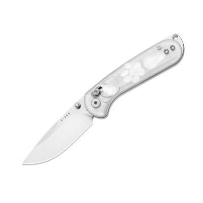 KIZER BUDDY II FOLDING KNIFE 2.95" AEB-L SATIN BLADE WHITE ACRYLIC HANDLE EDC