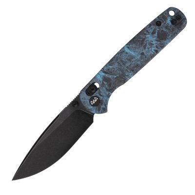 WIXCO DRAX II FOLDING KNIFE 3.23" 14C28N BLACK STONEWASH BLADE SKY BLUE SHREDDED CARBON FIBER HANDLE EDC