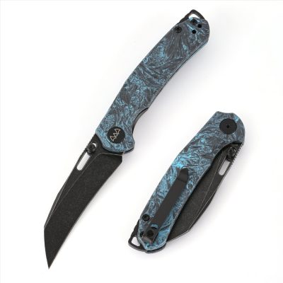 WIXCO WORTEX FOLDING KNIFE 3.1" 14C28N BLACK STONEWASH BLADE SKY BLUE SHREDDED CARBON FIBER HANDLE EDC