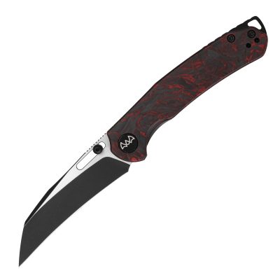 WIXCO WORTEX FOLDING KNIFE 3.1" 14C28N BLACK STONEWASH BLADE RED SHREDDED CARBON FIBER HANDLE EDC