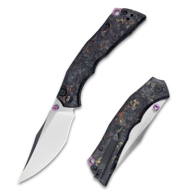 WIXCO JUGGER FOLDING KNIFE 3.74" N690 STONEWASH BLADE BLACK/RED/YELLOW CARBON FIBER HANDLE EDC