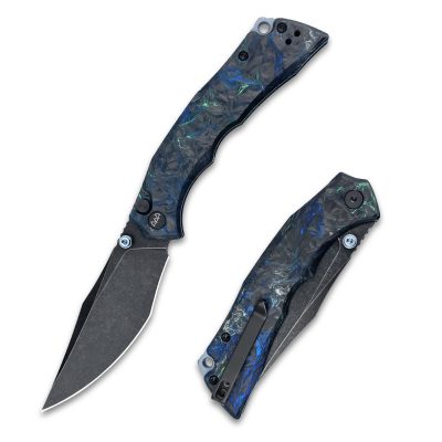 WIXCO JUGGER FOLDING KNIFE 3.74" N690 BLACK STONEWASH BLADE BLACK/BLUE/GREEN CARBON FIBER HANDLE EDC