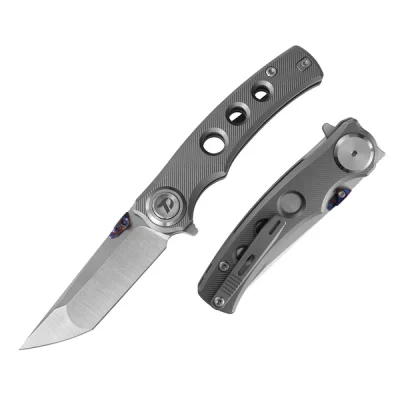 DREAMTECH D3915 FOLDING KNIFE 3.13" M390 SATIN BLADE GRAY TITANIUM HANDLE EDC