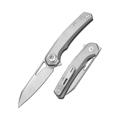 DREAMTECH D4281 FOLDING KNIFE 3.07" M390 SATIN BLADE GRAY TITANIUM HANDLE EDC