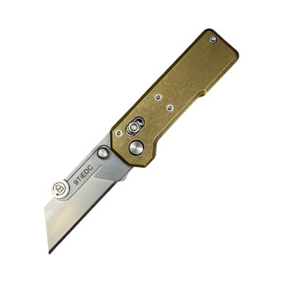 9TIEDC ZS-01 FOLDING KNIFE 3.27" SK2 PLAIN BLADE YELLOW COPPER HANDLE EDC