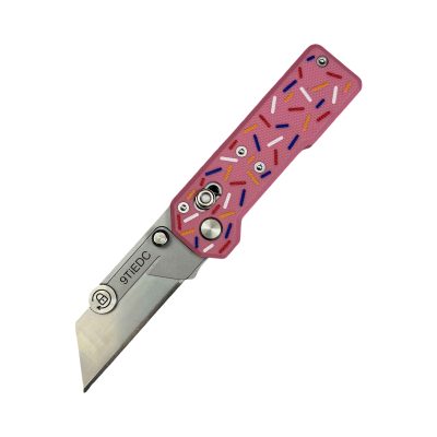 9TIEDC ZS-01 FOLDING KNIFE 3.27" SK2 PLAIN BLADE PINK DONUT G10 HANDLE EDC