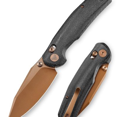 TRIVISA HORNET Hornet-BM FOLDING KNIFE 3.38" 14C28N ROSE GOLD BLADE BLACK MICARTA HANDLE EDC