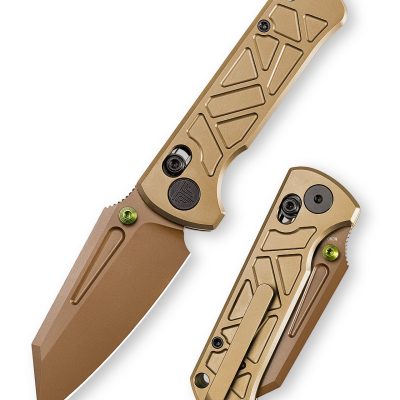 TRIVISA SKARN Skarn-RG FOLDING KNIFE 2.87" M390 ROSE GOLD BLADE BRASS/ROSE GOLD TITANIUM HANDLE EDC