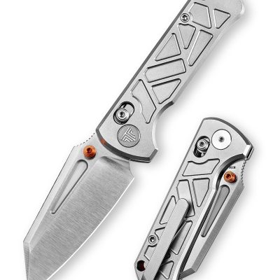 TRIVISA SKARN Skarn-W FOLDING KNIFE 2.87" M390 SATIN BLADE SILVER TITANIUM HANDLE EDC