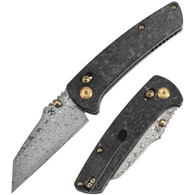 KANSEPT MAIN STREET K1015V1 KNIFE 3.39" Damascus STONEWASH BLADE BLACK SHRED CARBON FIBER HANDLE