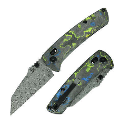 KANSEPT MAIN STREET K1015V5 KNIFE 3.39" Damascus STONEWASH BLADE CAMO GECKO CAMO CARBON FIBER HANDLE
