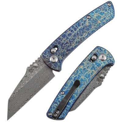 KANSEPT MAIN STREET K1015V6 KNIFE 3.39" Damascus STONEWASH BLADE LIGHTNING TITANIUM HANDLE