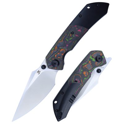 KANSEPT FENRIR K1034S1 KNIFE 3.48" CPM-S35VN SATIN BLADE BLACKWASH TI & 80S CAMO CARBON HANDLE