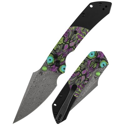KANSEPT FENRIR K1034S7 KNIFE 3.48" Damascus STONEWASH BLADE PURPLE UNDEAD PC HANDLE