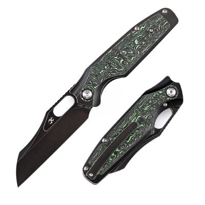KANSEPT TUCKAMORE K1052A3 KNIFE 3.54" CPM-20CV BLACKWASH BLADE BLACK STONEWASHED TI AND GREEN CARBON FIBER HANDLE