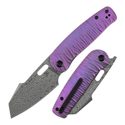 KANSEPT ORLOK K2111A6 KNIFE 3.03" Damascus STONEWASH BLADE PURPLE TITANIUM HANDLE
