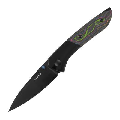 KIZER SPITFIRE FOLDING KNIFE 3.13" S35VN POLISHED DLC BLADE 80S CAMO CARBON TITANIUM HANDLE EDC
