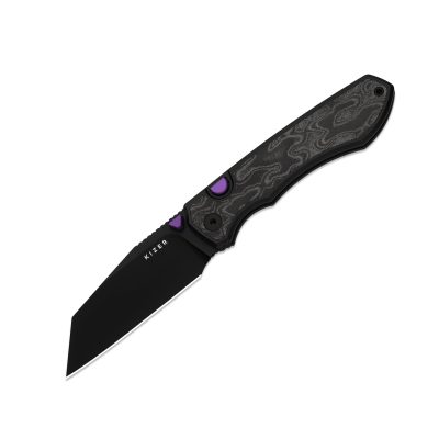 KIZER WHARNING FOLDING KNIFE 3.4" S45VN BLACK PVD BLADE BLACK/WHITE ALUMINUM/MICARTA HANDLE EDC