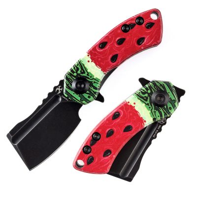 KANSEPT MINI KORVID T3030C1 KNIFE 1.45" 154CM BLACK STONEWASH BLADE WATERMELON JADE G10 HANDLE