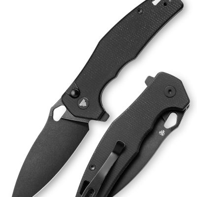 TRIVISA CORVUS Corvus-04B FOLDING KNIFE 3.16" 14C28N BLACK BLADE BLACK MICARTA HANDLE EDC
