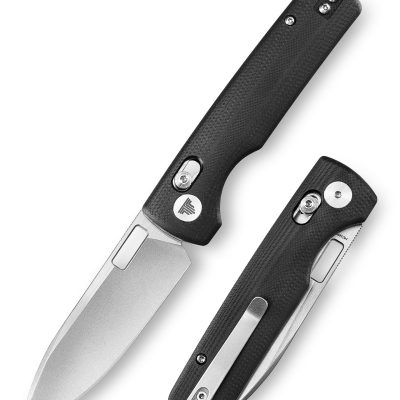 TRIVISA SABRETOOTH Sabretooth-BG FOLDING KNIFE 3.38" 14C28N STONEWASH BLADE BLACK G10 HANDLE EDC
