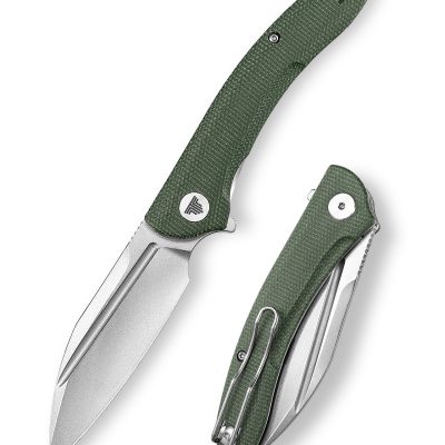 TRIVISA CUCKOO Cuckoo-GM FOLDING KNIFE 3.27" 14C28N STONEWASH BLADE GREEN MICARTA HANDLE EDC