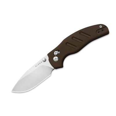 KIZER C01C 2.9 CD FOLDING KNIFE 2.95" Nitro-V SATIN BLADE BROWN NORPLEX ULTREX MICARTA HANDLE EDC