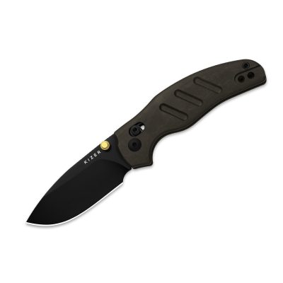 KIZER C01C 2.9 CD FOLDING KNIFE 2.95" Nitro-V BLACK PVD BLADE BROWN RICHLITE HANDLE EDC