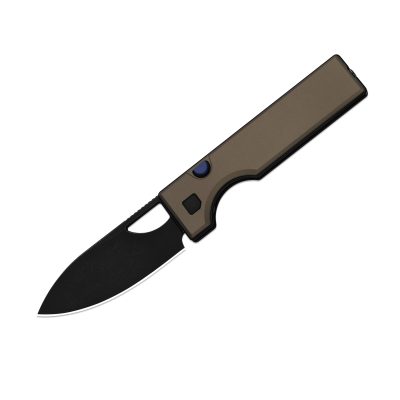 KIZER LITTLE RINGBO FOLDING KNIFE 2.95" AEB-L BLACK PVD/STONEWASH BLADE BROWN ALUMINUM HANDLE EDC
